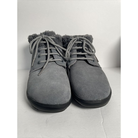 Heavenly Comfort Gray Sherpa Leather Suede Ankle Boots Size 7W Woman’s Booties - Picture 7 of 12